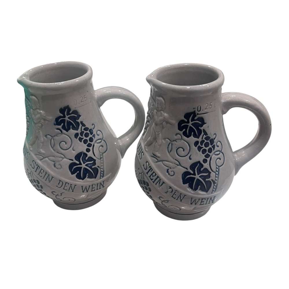 Ceramic Wine Pitcher Jug Set - White with Blue Vine Design